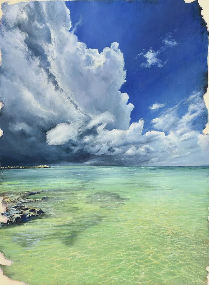 Oil on Canvas, caribbean sea landscape before a storm from Vancouver artist Nina Koba