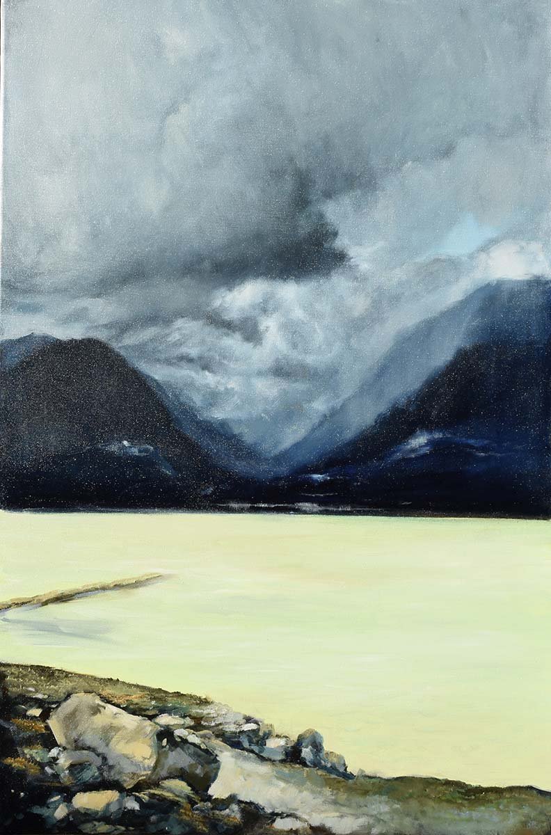 A storm is heading to the Sunshine Coast of British Columbia. Fjord landscape from Nina Koba Vancouver artist.
