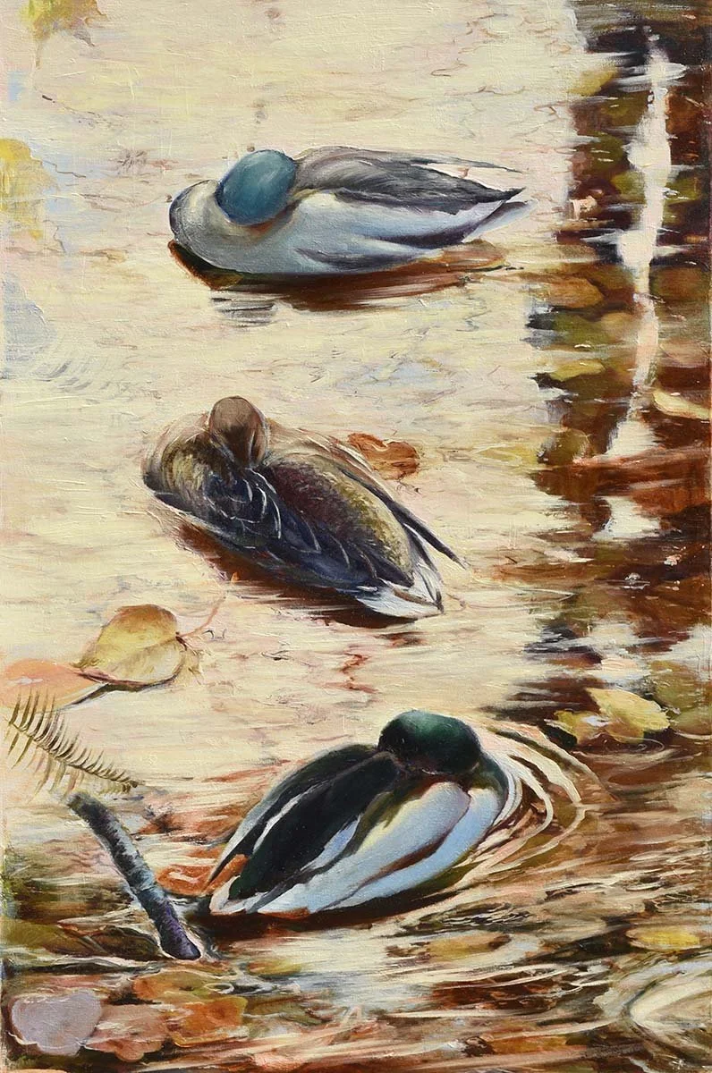 The Duck Pond is an oil on Canva 24 by 36 inches painted by Vancouver artist Nina Koba