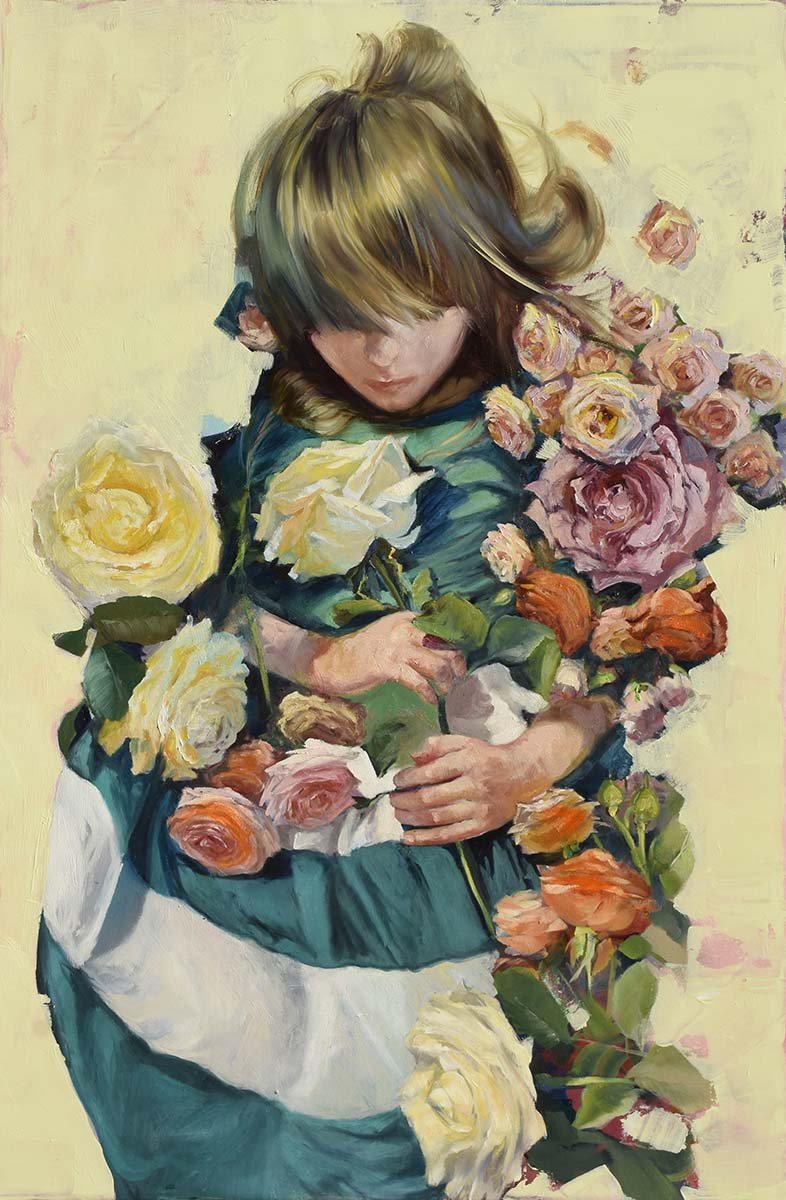 Figurative art with a girl and flowers from contemporary artist in Vancouver Nina Koba
