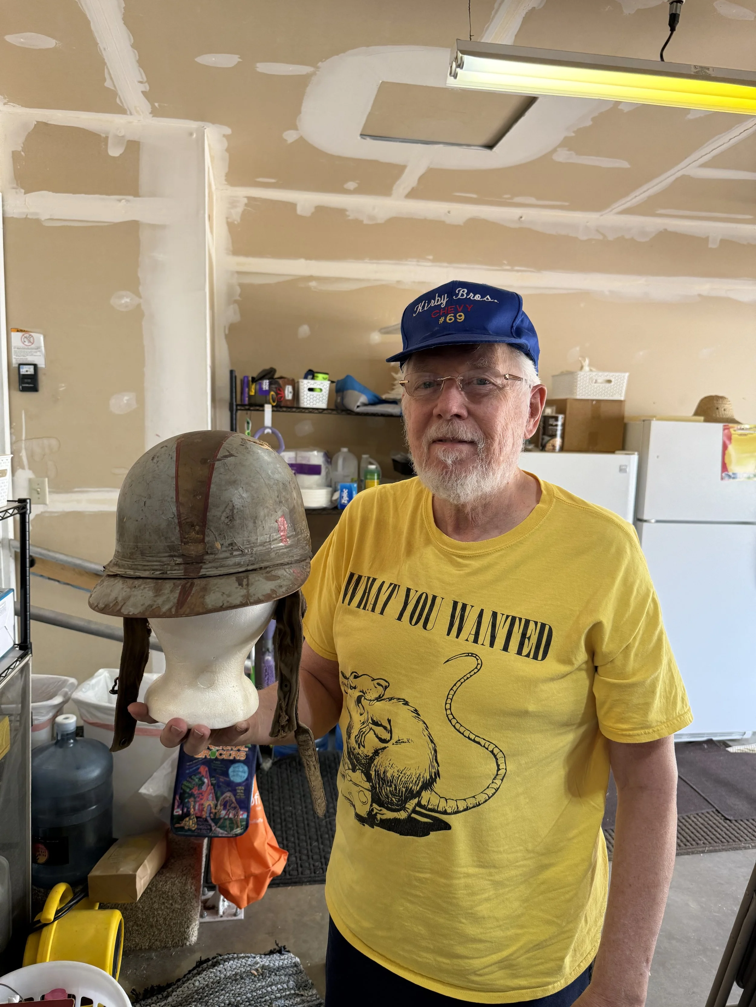 A helmet older than him.