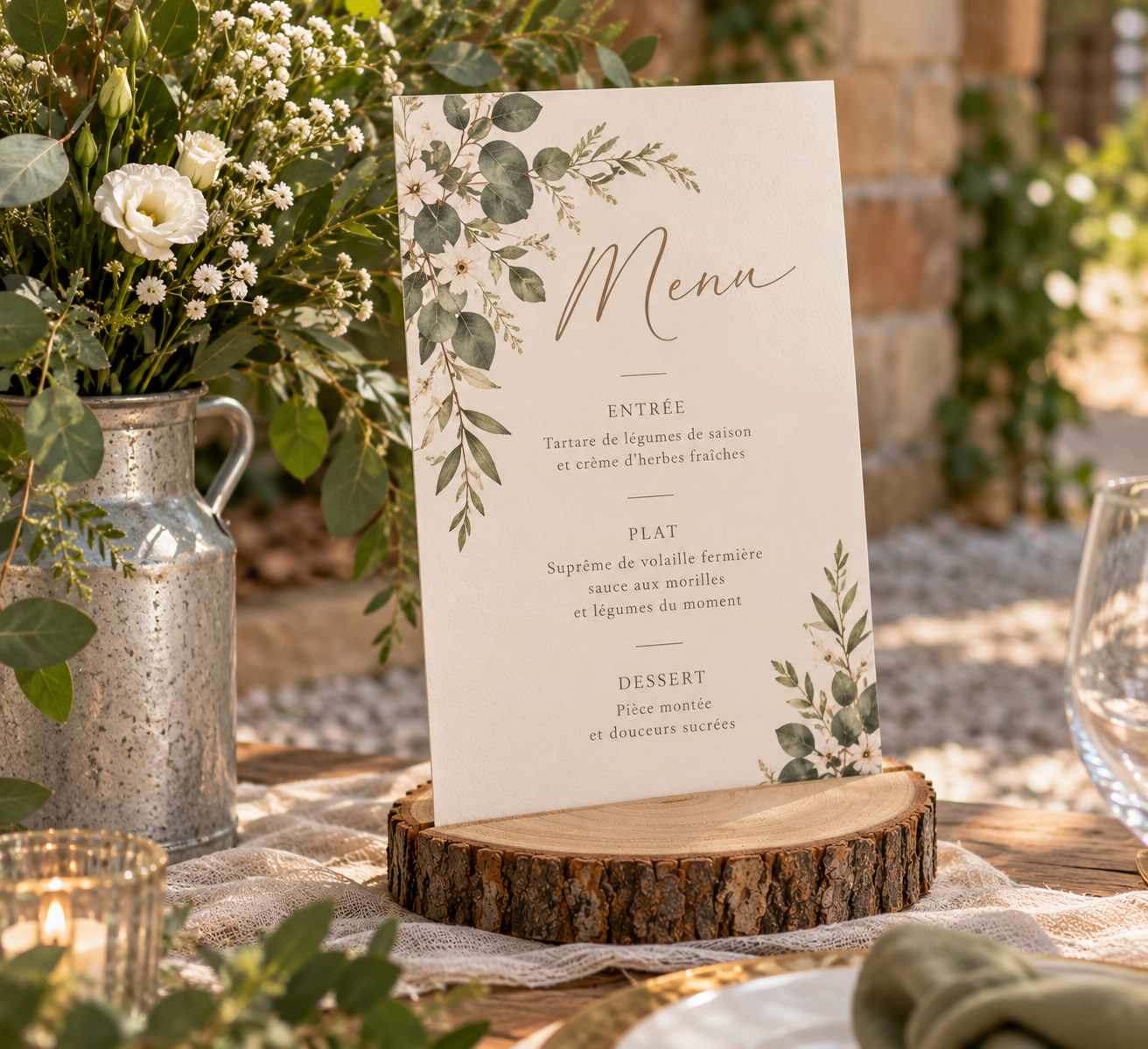 Porte-menu en rondin de bois naturel