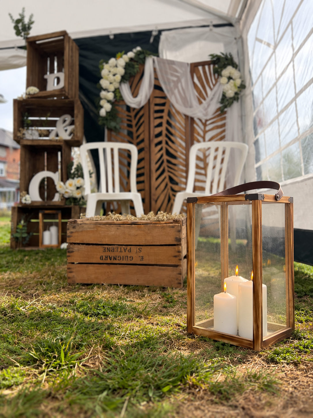 Lot de 2 lanternes décoratives en bois et verre