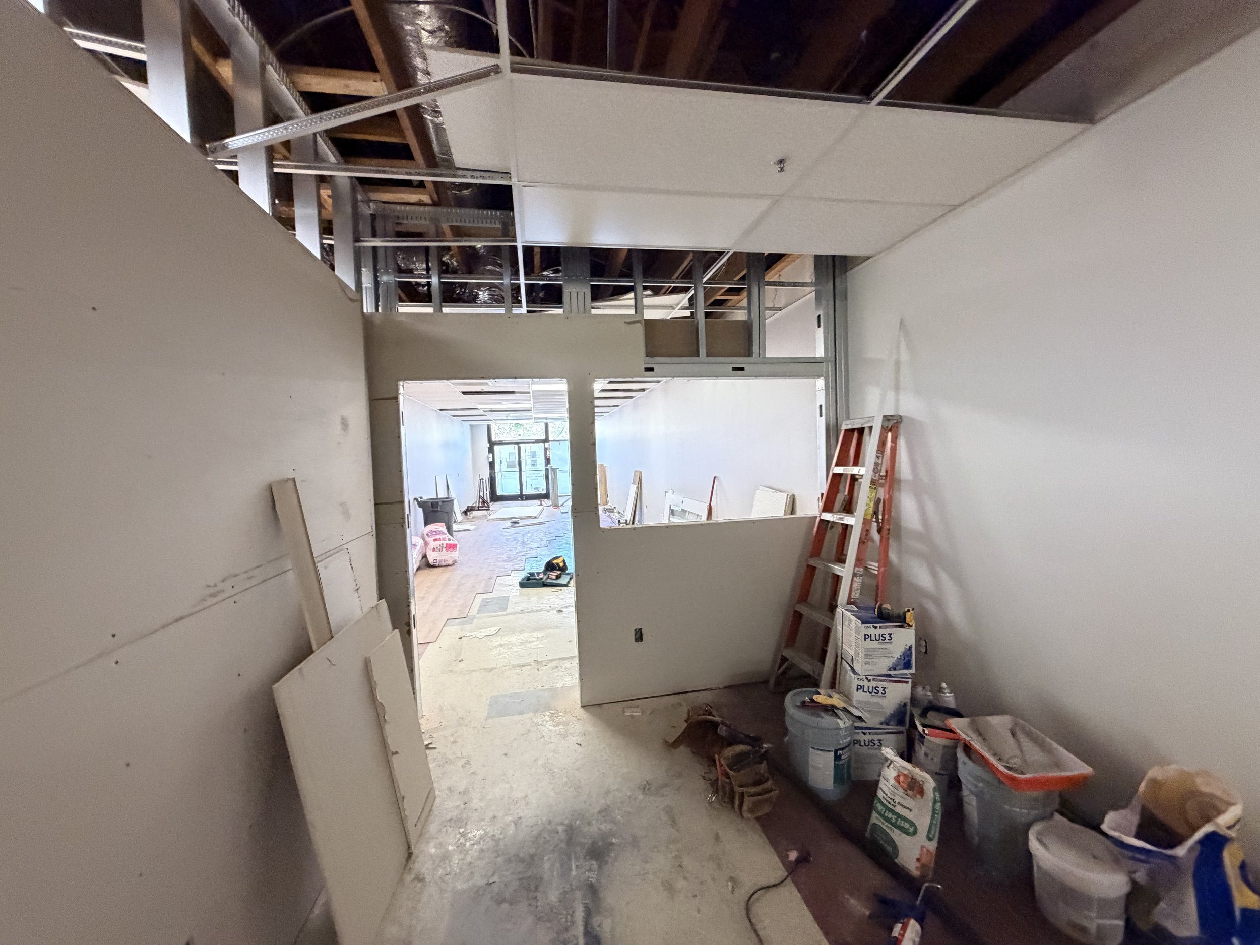 Interior partition framing during a commercial remodel in San Jose