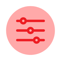 Icon of sliders or controls on a red circular background