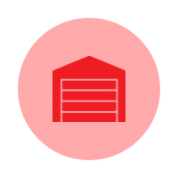 Icon of a red garage door within a red circle
