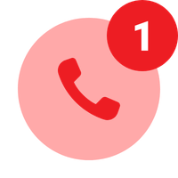 Red phone icon with a notification badge displaying the number 1