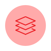 Icon of a stack of papers or layers on a red background.