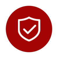 Security shield icon with a checkmark inside on a red background