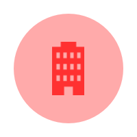 Icon of a tall building inside a red circle