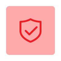 Shield icon with a checkmark in the center on a red background