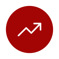 Red circular icon with a white upward trending arrow line graph.