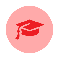 Icon of a graduation cap on a red circular background