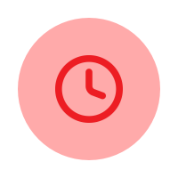 Red circular background with a clock icon in the center