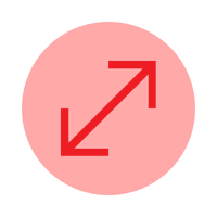 Red circular icon with an upward and rightward diagonal arrow