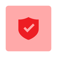 Shield icon with a check mark inside on a pink background.