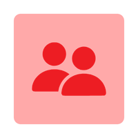 Icon of two people against a red background.