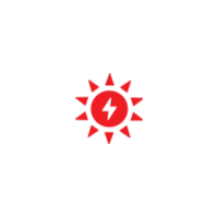 Symbol of a red sun with a smiley face, surrounded by 12 smaller red sun shapes in a circular pattern.