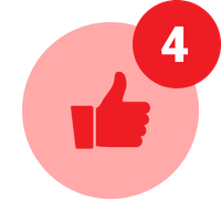 Thumbs up icon inside a red circle with a badge showing the number 4