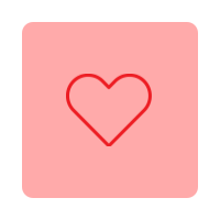 A red square card with a simple outline of a heart in the center.