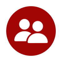 Icon of two white stylized human figures on a red circular background