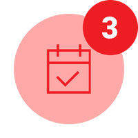 A red calendar icon with a checkmark, showing three notification alerts.