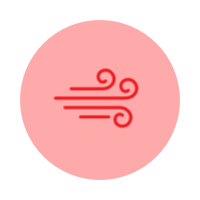Minimalist red circle with stylized wind or breeze lines