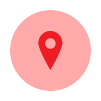 Red location pin icon on a red circular background