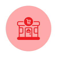 Bank or ATM icon on a red circular background.