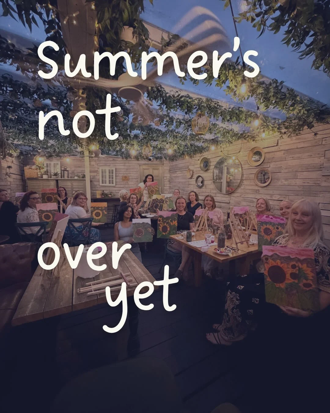 Summer&rsquo;s not over yet

Holding onto summer for one more week with sunflowers.

Come along, have a drink, get creative and spend a couple of hours painting with me. I&rsquo;ll guide you through the whole thing, and you can follow mine or make it