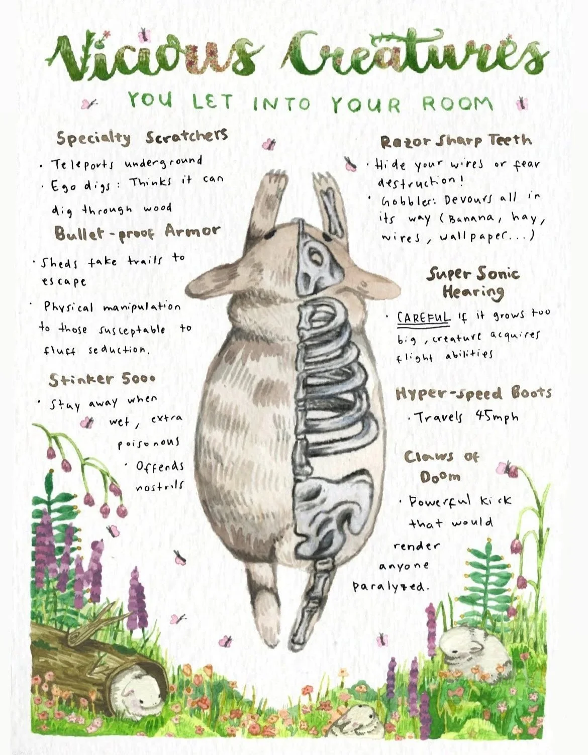 Vicious Creatures: A poster about owning a bunny- watercolor