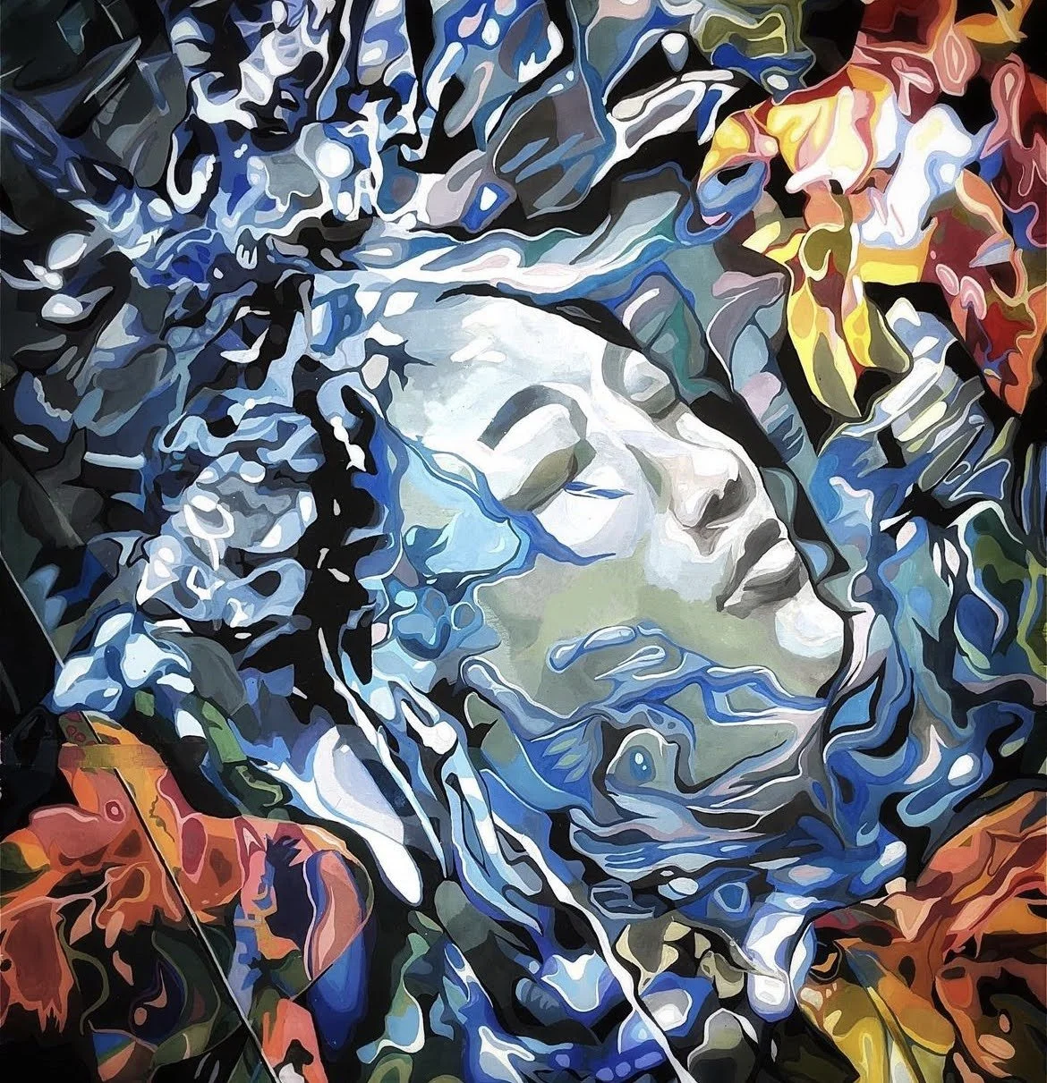 Hidden Reflections- Acrylic Gouache on wood panel