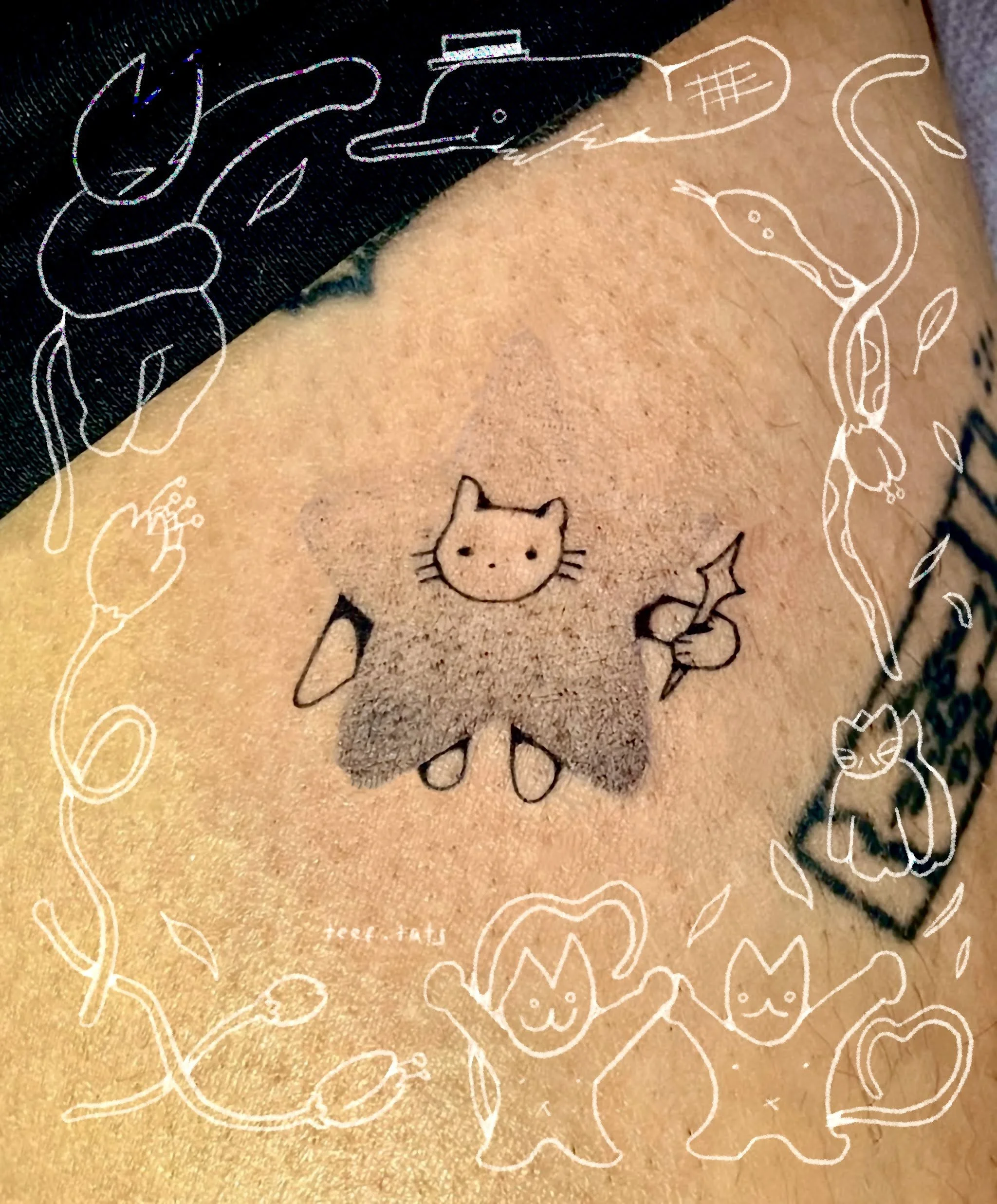 cute cat stippling style tattoo