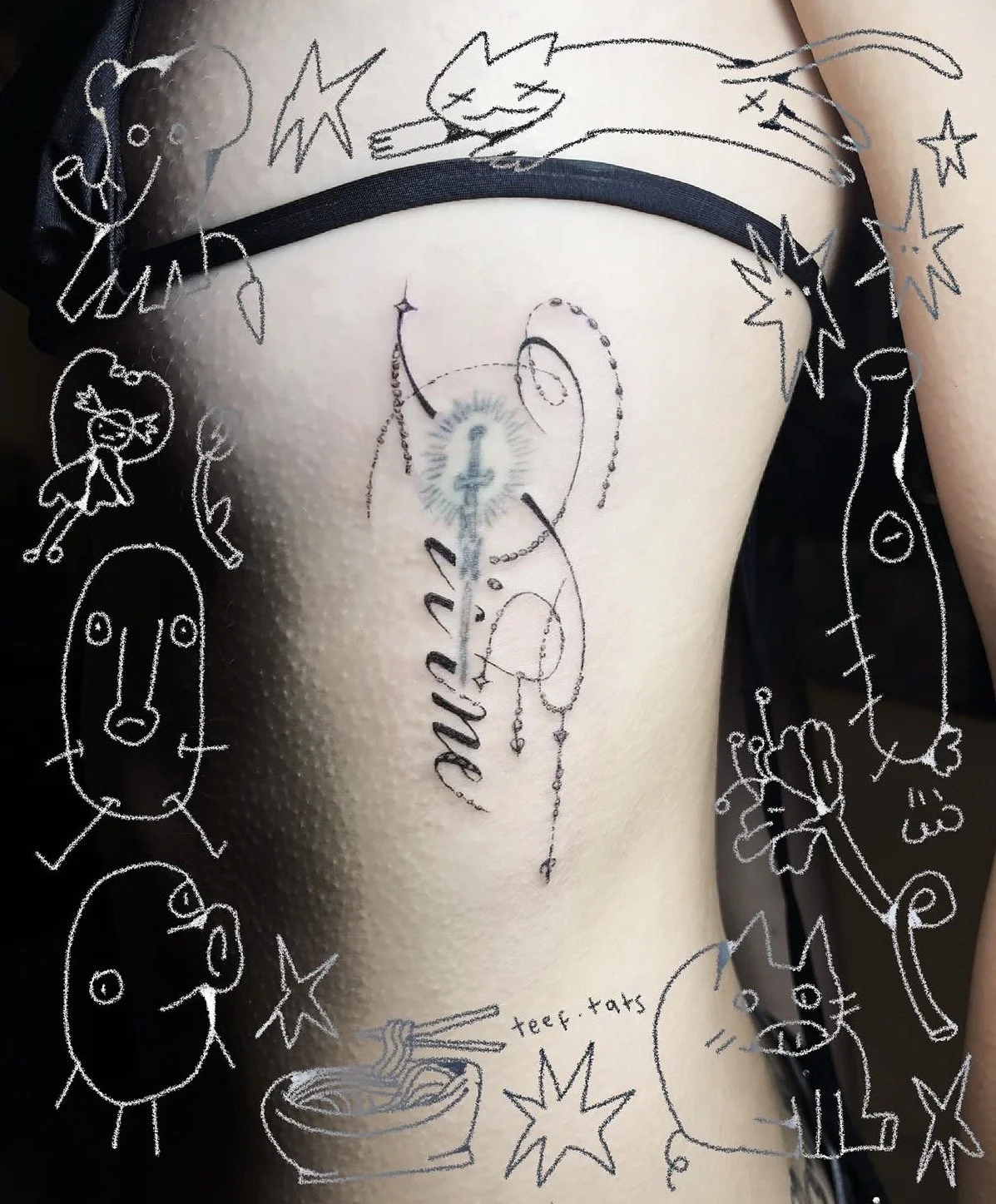 Decorative cursive "Divine" tattoo coverup