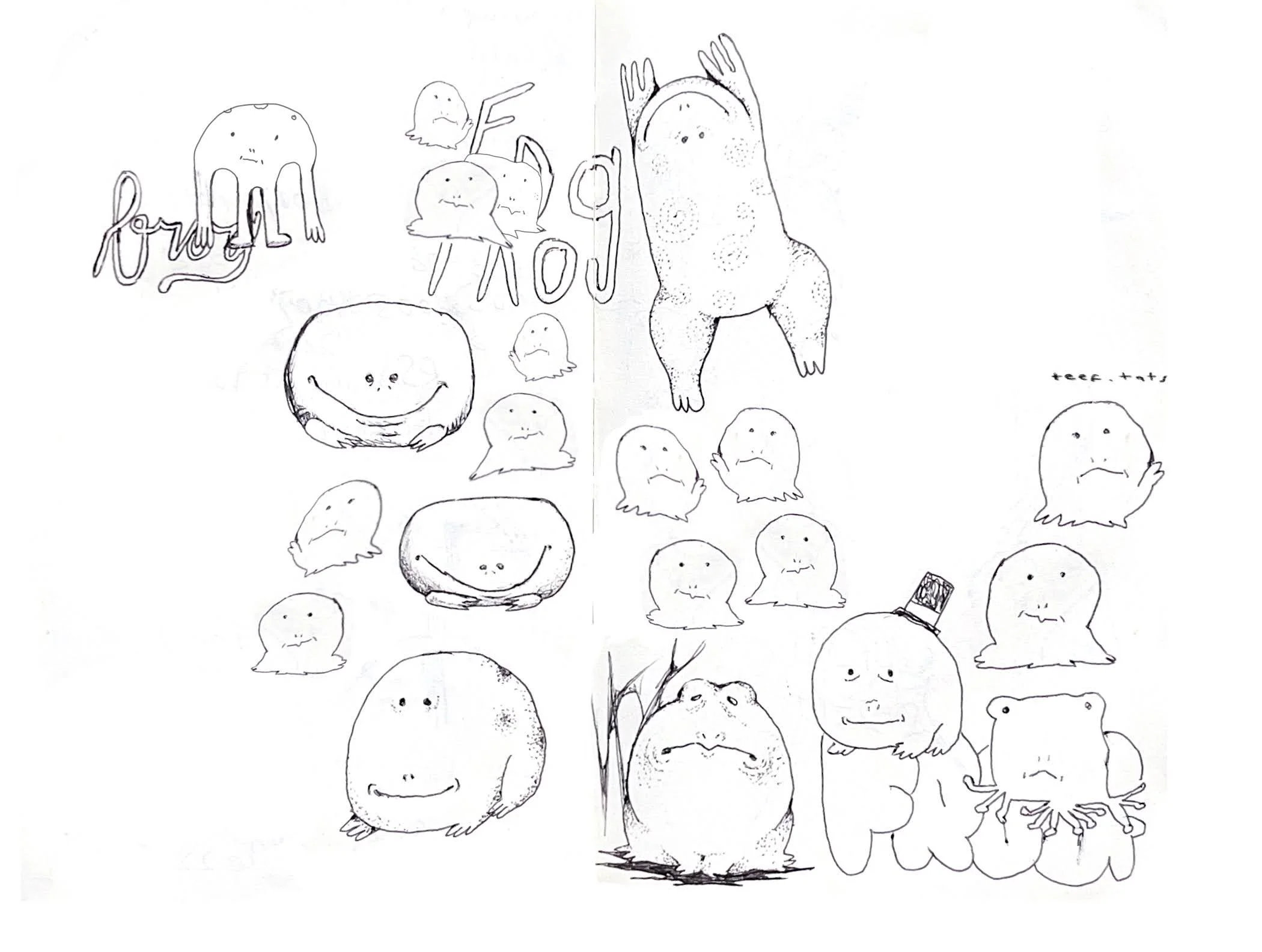 Cute Linework tattoo flash design y2k simplistic frogs