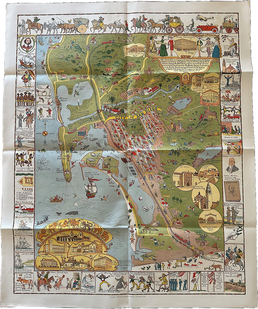 ANTIQUE MAP: Jo Mora's Whimsical Map of San Diego (1928)