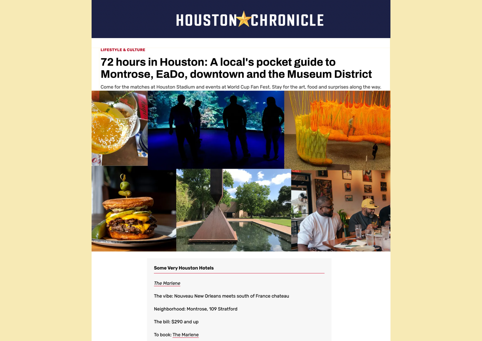 The Marlene Featured in the Houston Chronicle’s World Cup Guide to Houston