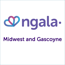 Ngala logo featuring a stylised heart in blue and purple tones, with the text “Midwest and Gascoyne.”