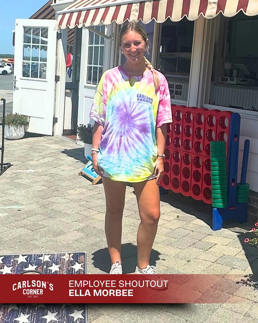 #EmployeeShoutout 🏖️
Ella Morbee just graduated from Point Pleasant High and is heading to the College of Charleston to study marketing.

She&rsquo;s an avid tennis player, big fan of the beach and hot yoga &mdash; and part of the crew here at Carls