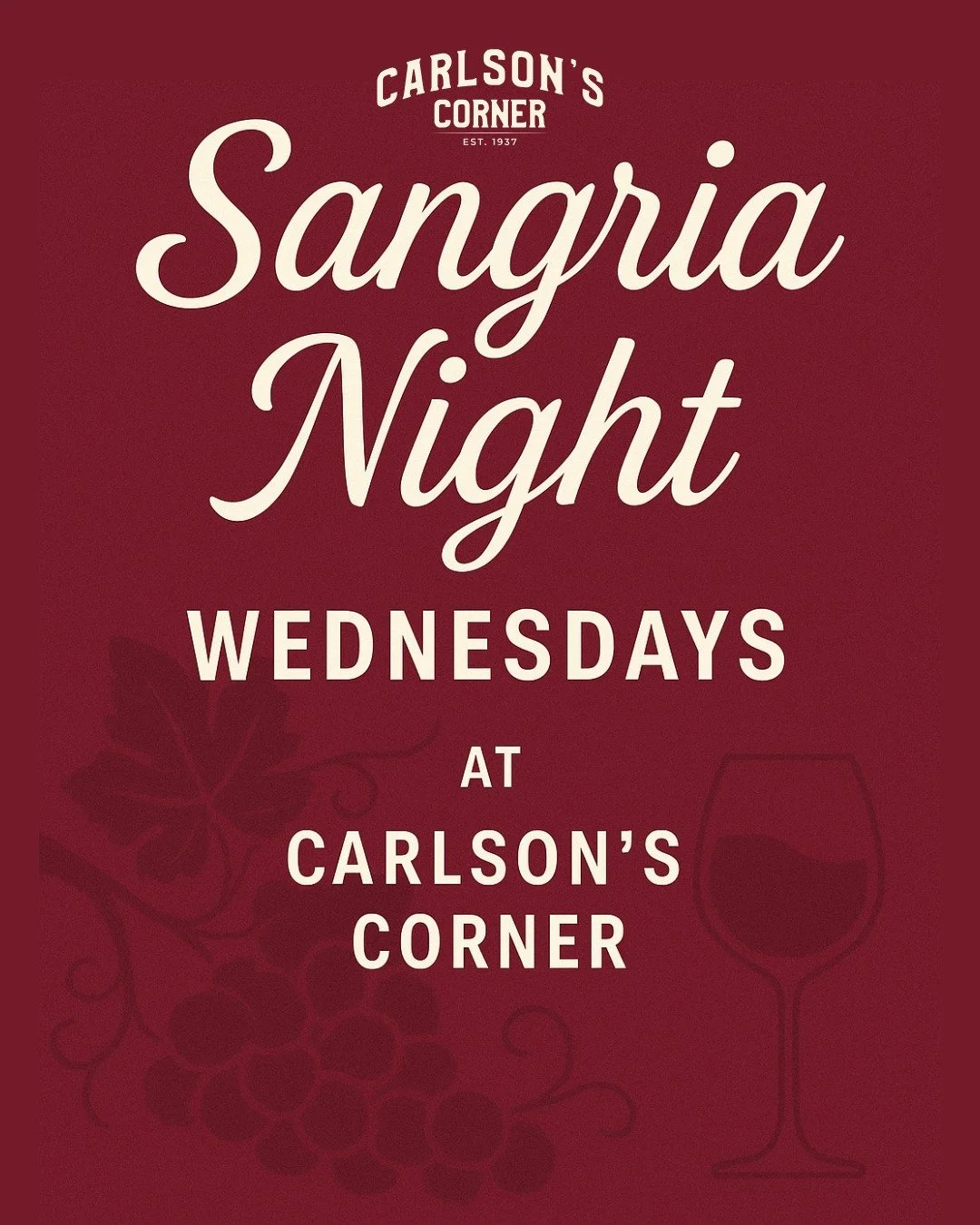 Sip back and relax 🍷 Sangria Night happens every Wednesday at Carlson&rsquo;s Corner&mdash;if the weather permits, of course. See you there.
.
.
.
#SangriaNight #CarlsonsCorner #WineDownWednesday #LocalVibes