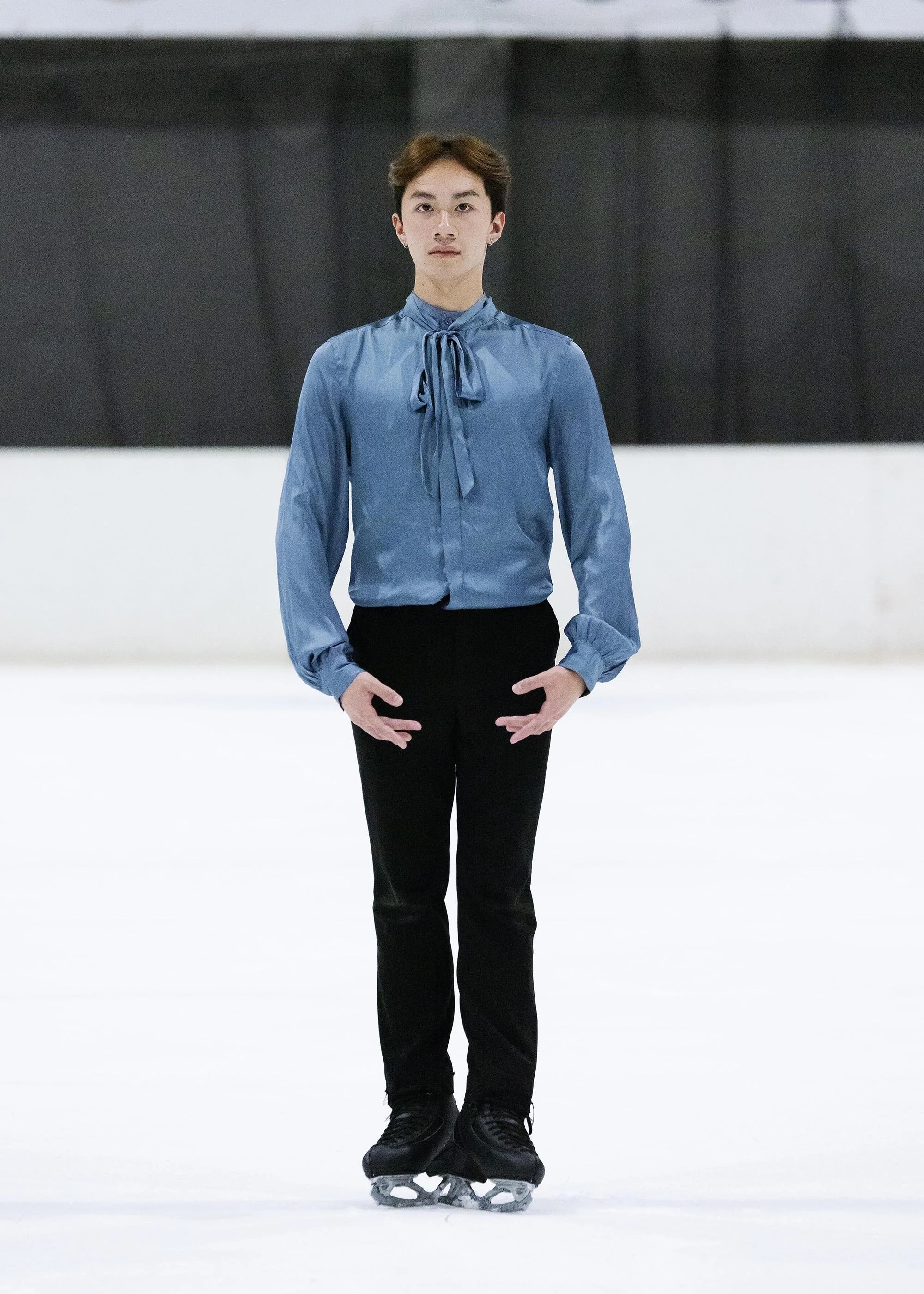 Emery Kaison posing on the ice from the Daily Telegraph.