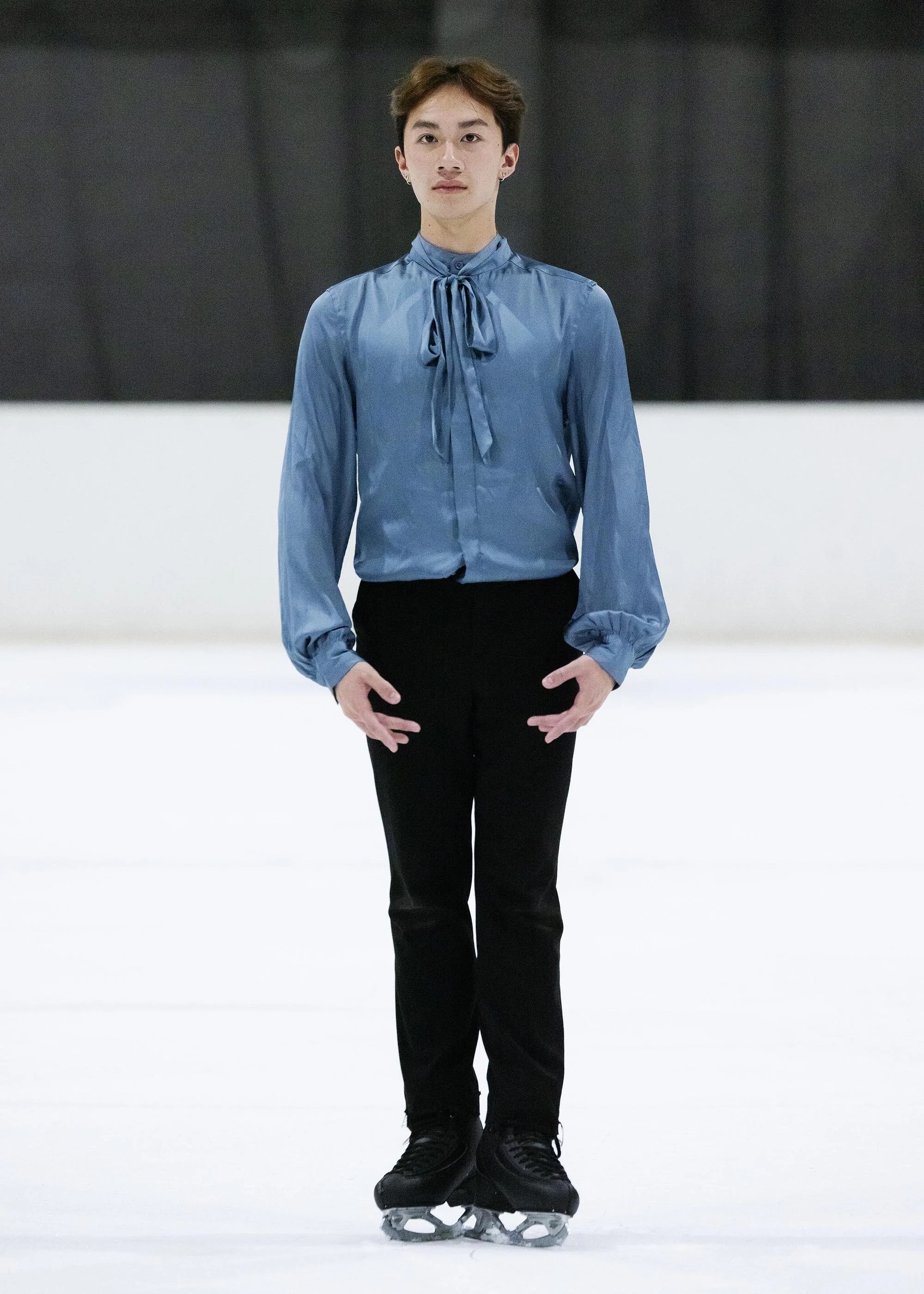Emery Kaison posing on the ice from the Daily Telegraph.