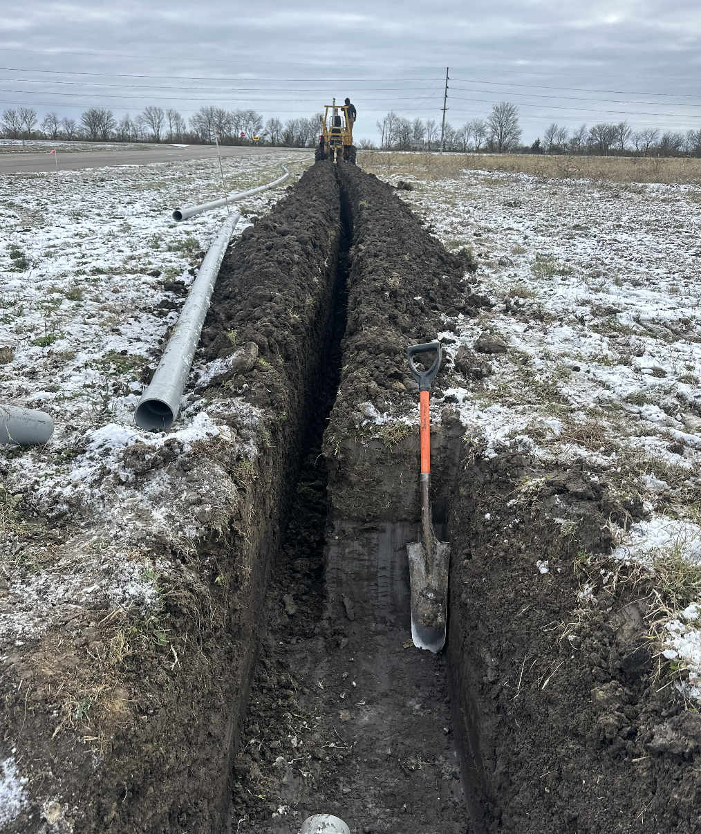 Utility trenching and installation completed in Edwardsville, Illinois.