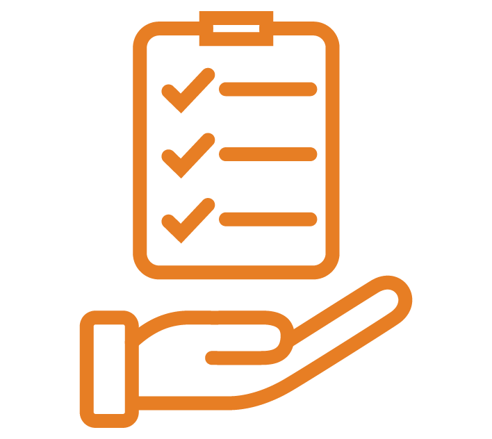 Orange outline of a computer monitor on a white background.
