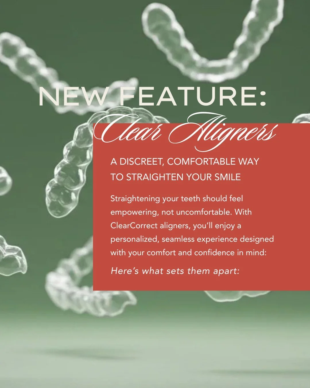 We&rsquo;re proud to now offer ClearCorrect&reg; Aligners at Oasis Dental Morrisville! A modern, discreet way to straighten your teeth and enhance your confidence without the look or feel of traditional braces.

Whether you&rsquo;re correcting crowdi