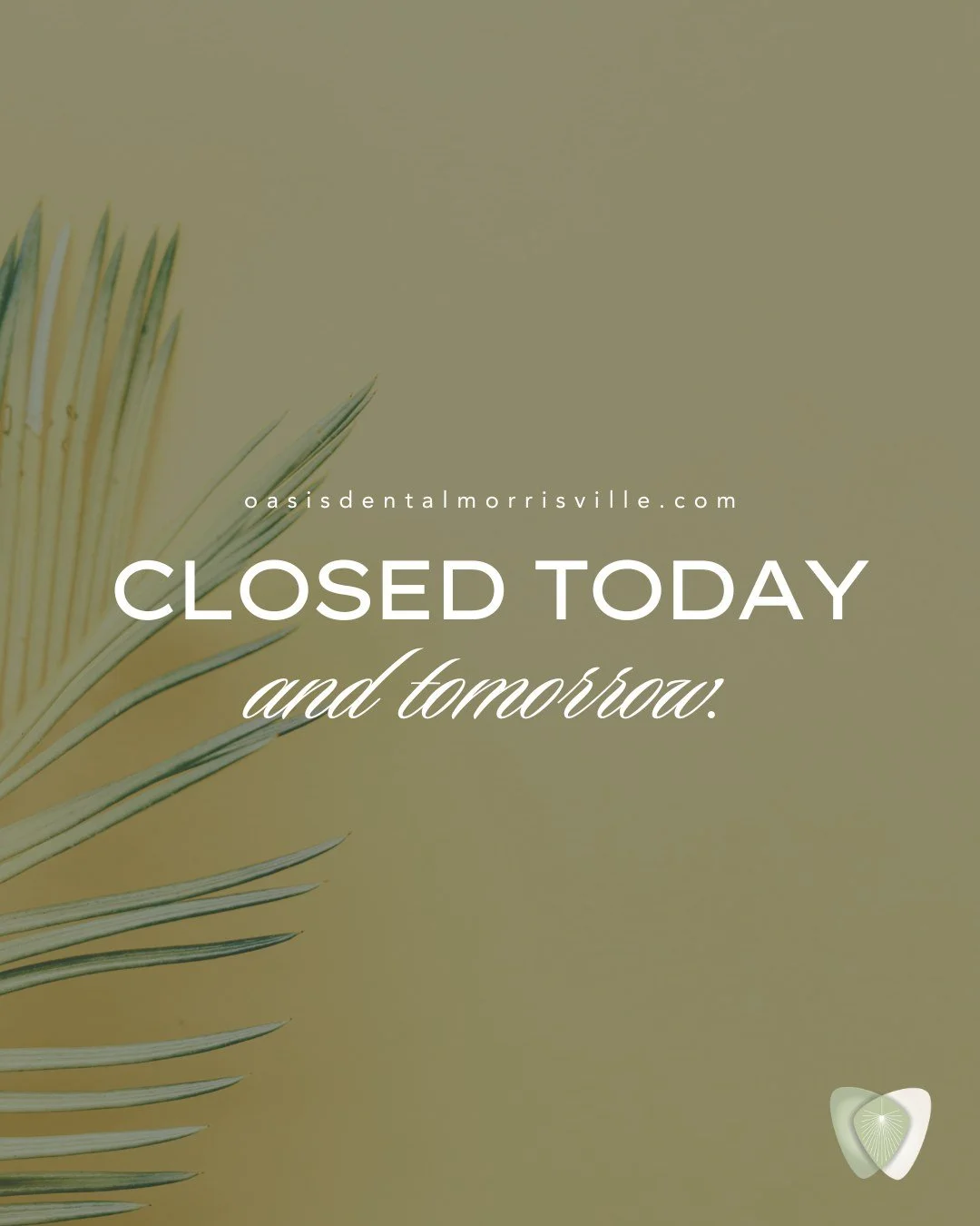 Reminder: Oasis Dental is closed today, Saturday, October 25th, and tomorrow, Sunday, October 26th. We&rsquo;ll reopen Friday, October 31st. Need to schedule? Book online and we&rsquo;ll confirm when we return. We can't wait to see you!

#OasisDental