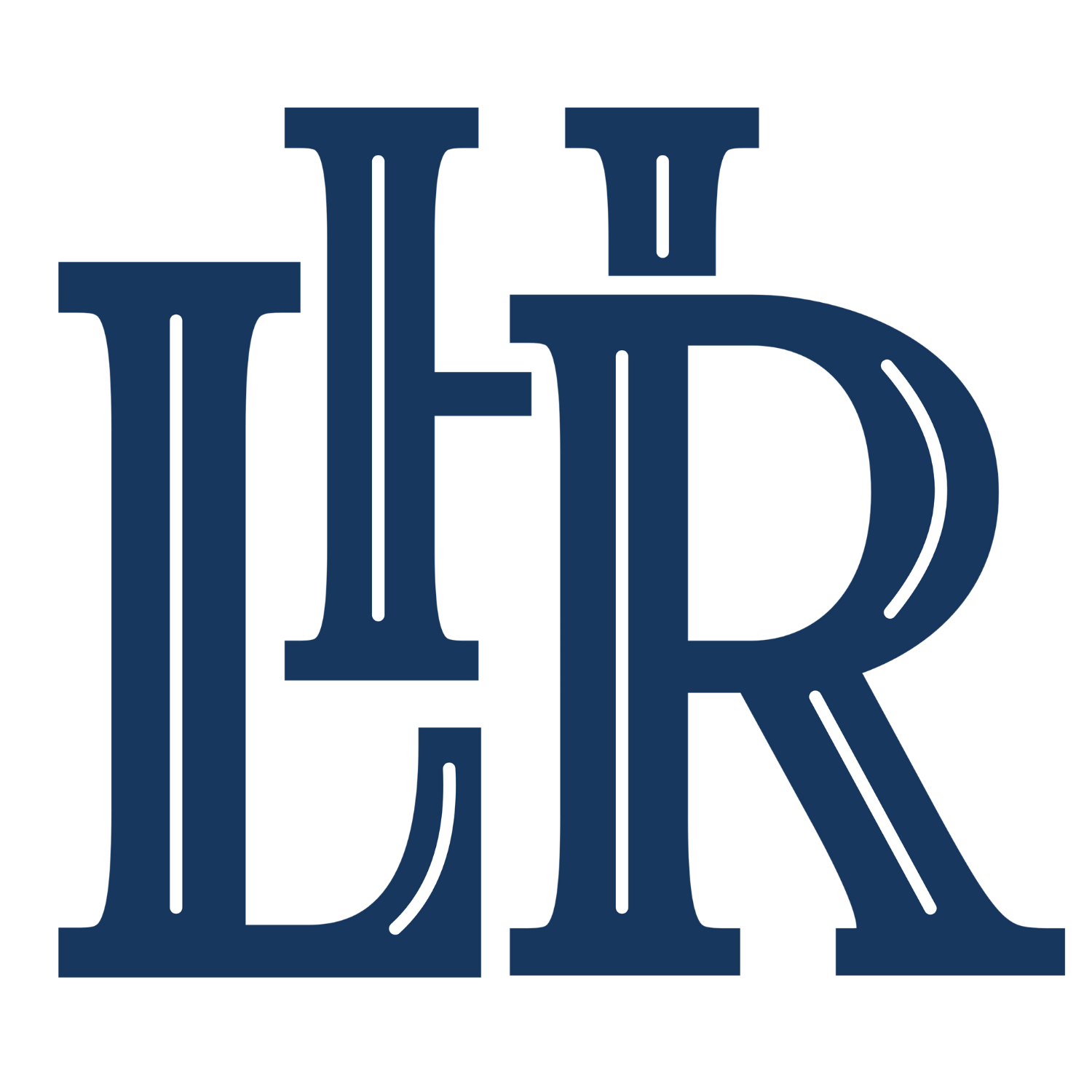 Large dark blue capital letters L, I, R overlapping each other in a stylized font with white accents.
