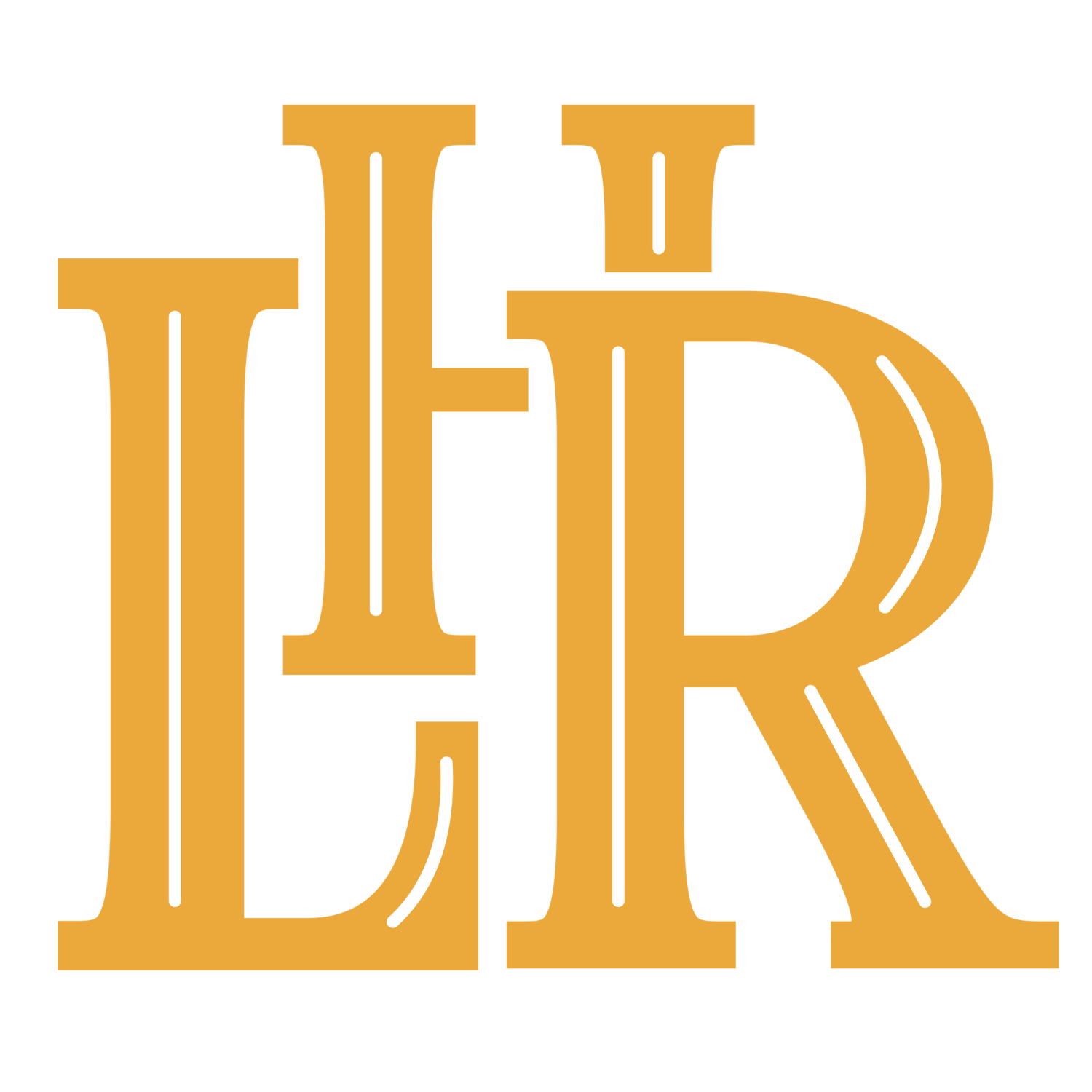 Gold-colored stylized serif letters spelling 'LHR' with white accents.