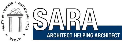 Logo of the Society of American Registered Architects with the acronym SARA and the tagline 'Architect Helping Architect'.