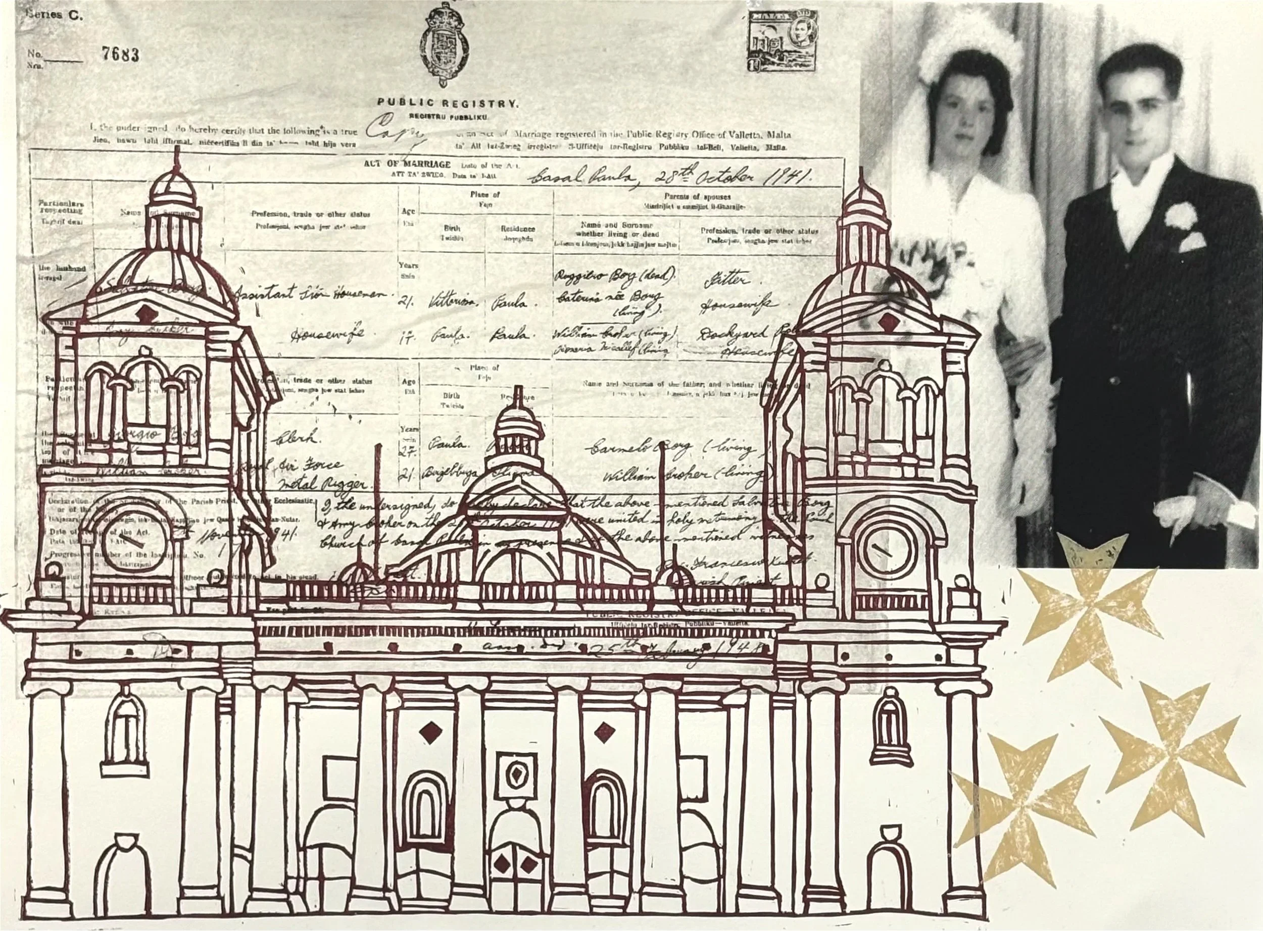 "Act of Marriage" 2025, Paper lithograph, linocut and screenprint